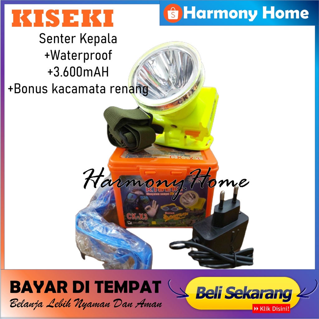 Senter Kepala Sepeda KISEKI Ck-X1 30 Wat Waterproof Bonus kaca Mata renang