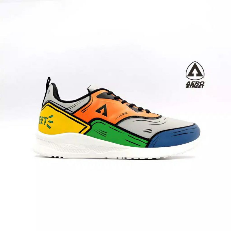 Aerostreet 37-42 Tiger 2D Hijau Orange Sepatu Sneakers Casual Sport Sekolah Pria Wanita Aero Street