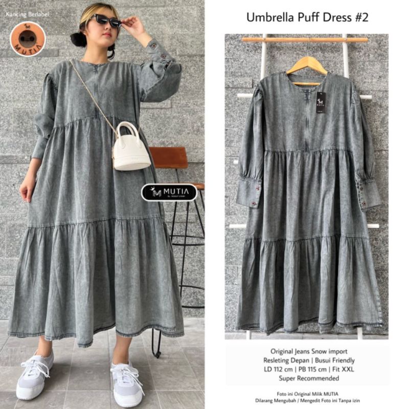 UMBRELLA PUFF DRESS #2 / DRESS JEANS WANITA MUSLIMAH / Gamis jeans premium LD112