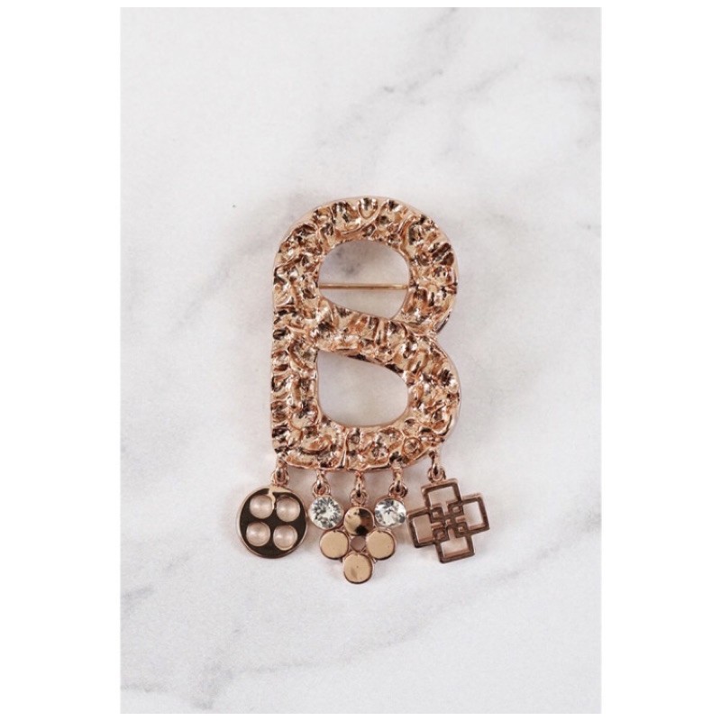BUTTONSCARVES TEXTURED BROOCH WITH CHARM - ROSE GOLD