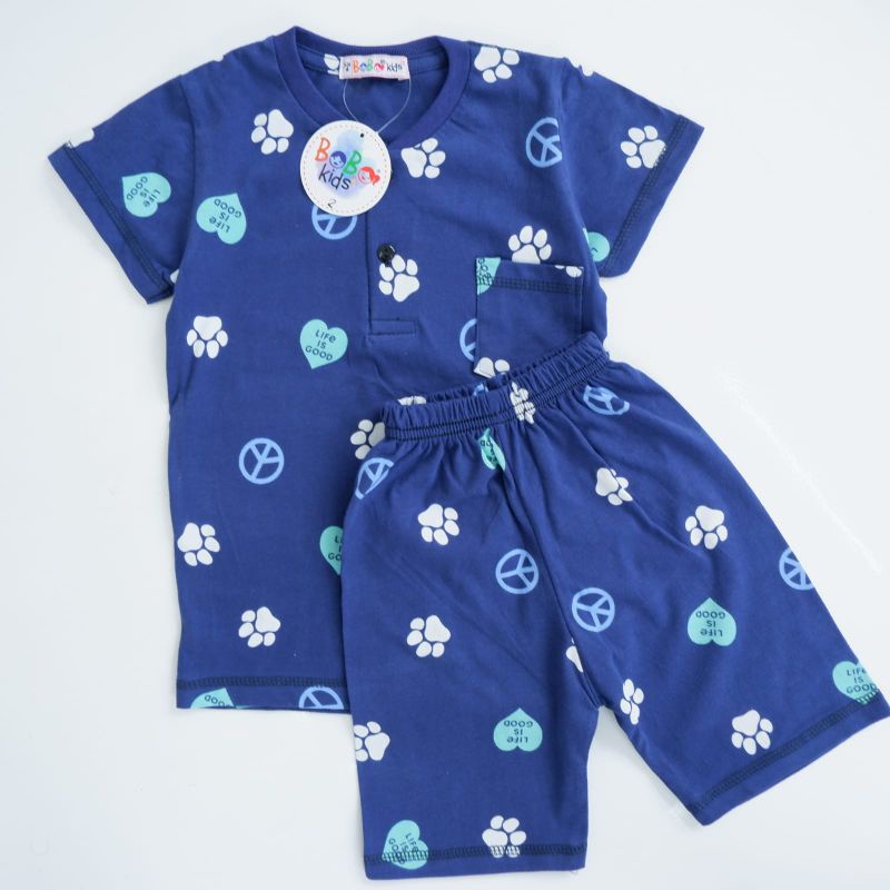 Setelan Anak Laki Laki Baju Pendek Celana Pendek Bobokids Setelan Anak Full Printing 1-5 Tahun