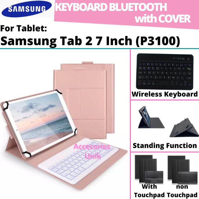 Samsung Galaxy Tab 2 7.0" 7 Inch P3100 P6200 Book Cover Keyboard Wireless Bluetooth Flip Stand Case 