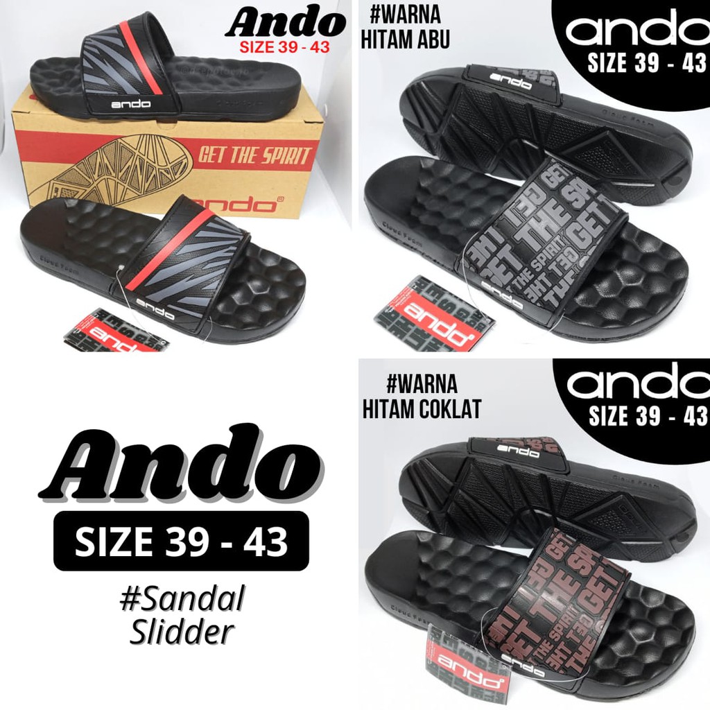 [COD] Sandal Selop Cowok Sandal Slidder ANDO size 39-43 Hitam Merah Abu Coklat Sandal Kokop Santai P