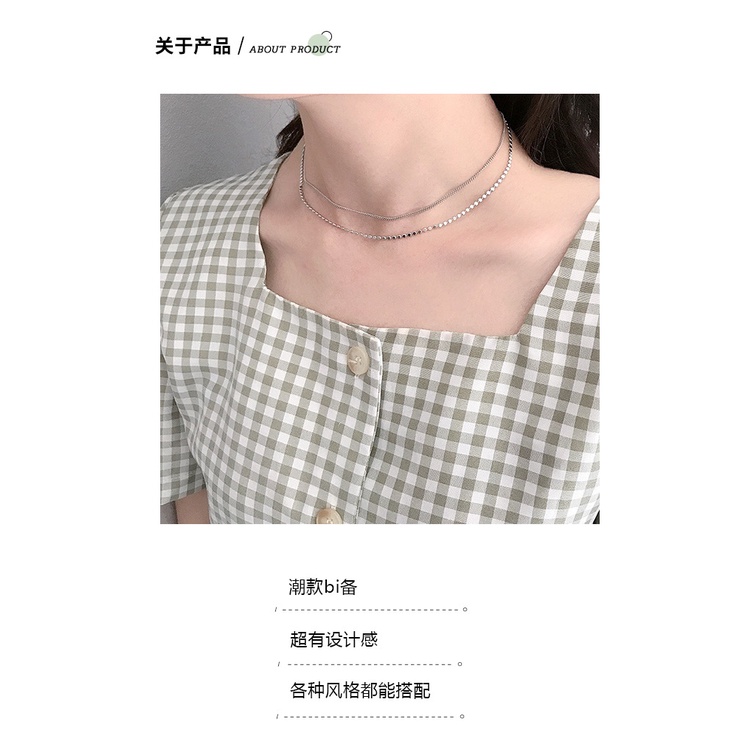 Ins gaya retro double layer twin datar manik-manik kalung pendek wanita gaya Korea desain minimalis