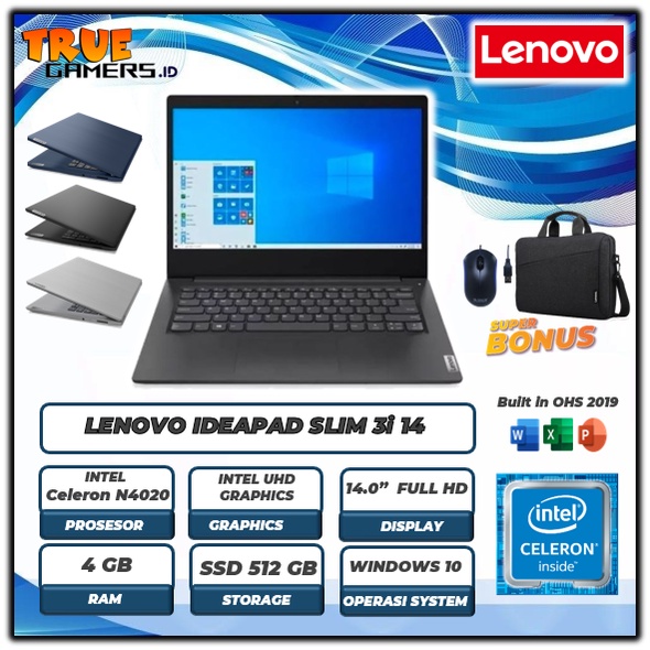 Lenovo Ideapad Slim 3i 14IGL N4020 4GB 512ssd W10 free office 2019 14.0 FHD-512 gb
