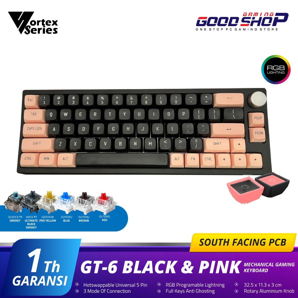 VortexSeries GT-6 Black &amp; Pink Wireless Mechanical - Gaming Keyboard