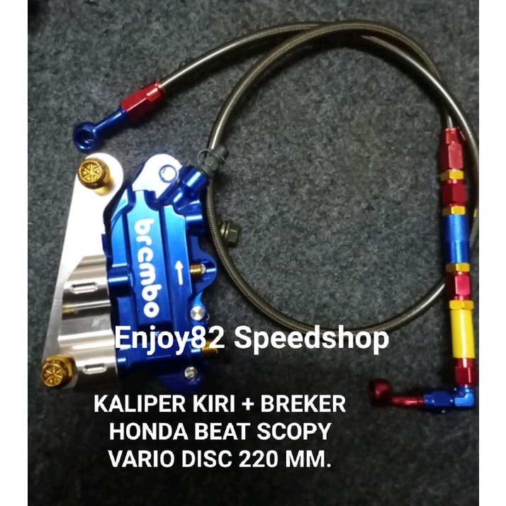 Paket Kaliper Kiri Monoblok 4p / 4 Piston Plus Breket Tabung standar all Beat Scopy Vario Dis 220 mm