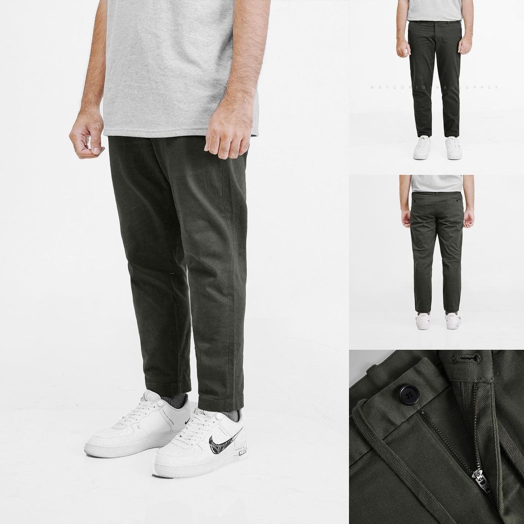 Celana Chino Pria Uniqlo Slim Fit Ankle Pants Dark Olive Celana Chino Pria Uniqlo Slim Fit Ankle Pants Dark Olive