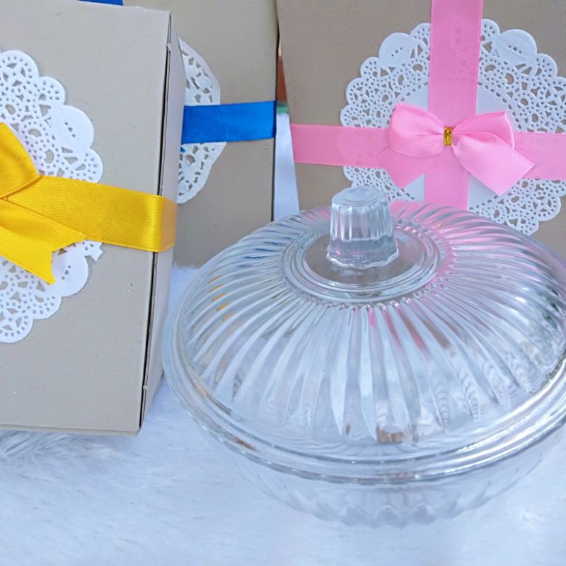 MANGKOK KACA SET PLUS TUTUP SOUVENIR FREE HIAS