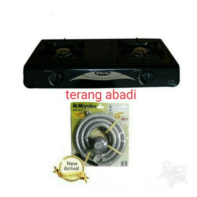 Kompor gas miyako 2tungku teflon + selang paket miyako