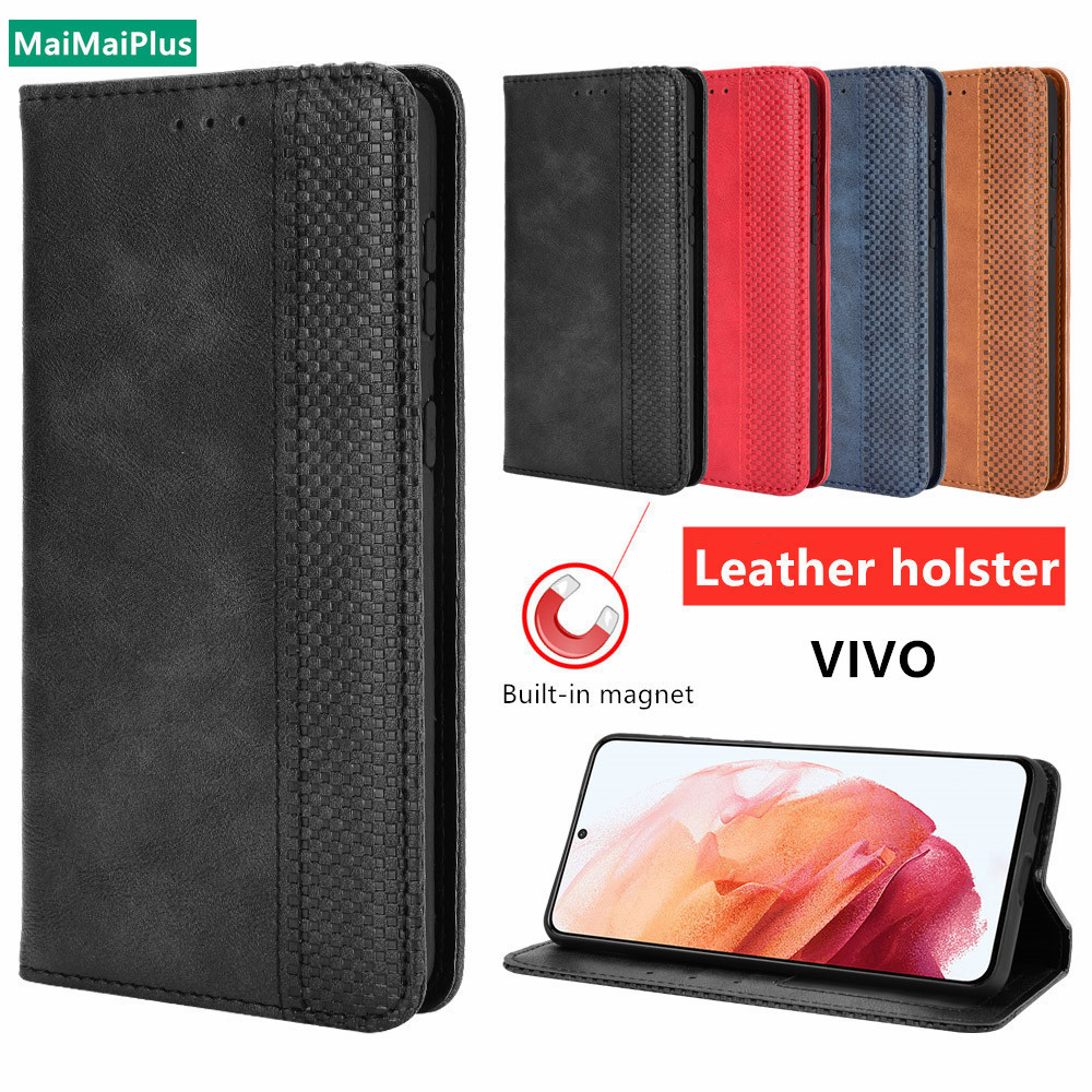 Soft Case Model Dompet Flip Bahan Kulit Dengan Magnet Untuk Vivo Y50