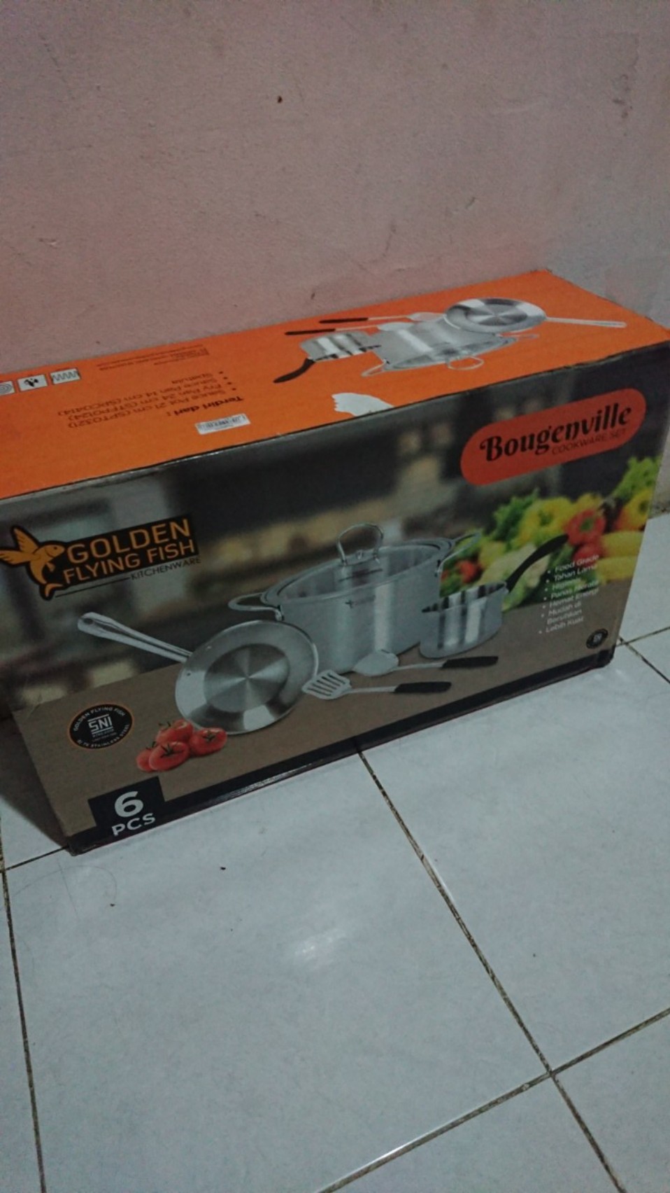 Panci Set 6 Pcs Bougenville Golden Flying Fish Cookware Set Stainless Steel Tebal