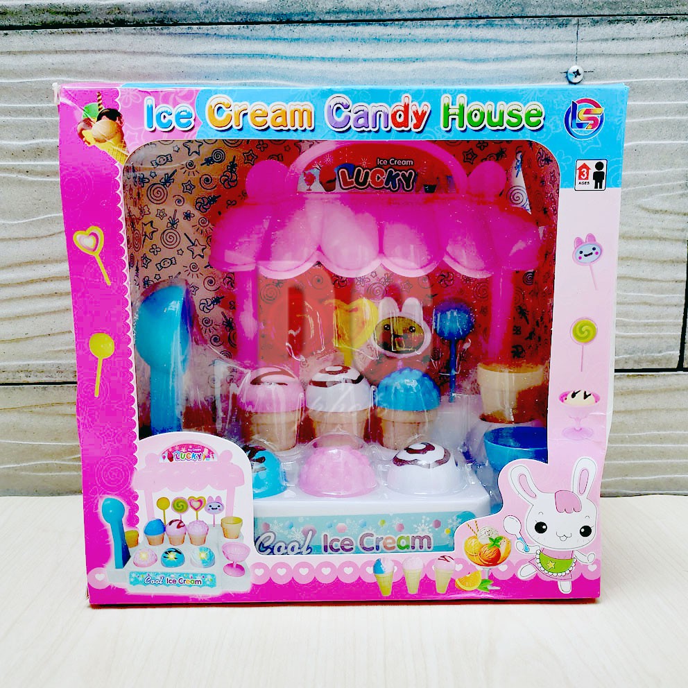 Ice Cream Candy House Mainan Toko Es Krim &amp; Permen Lollipop Ada Lampu &amp; Suara