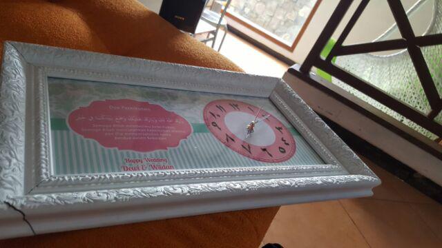 Hiasan Jam Dinding Untuk Kado Pernikahan Shabby Tosca Pink Uk 20x40 Frame Ukir