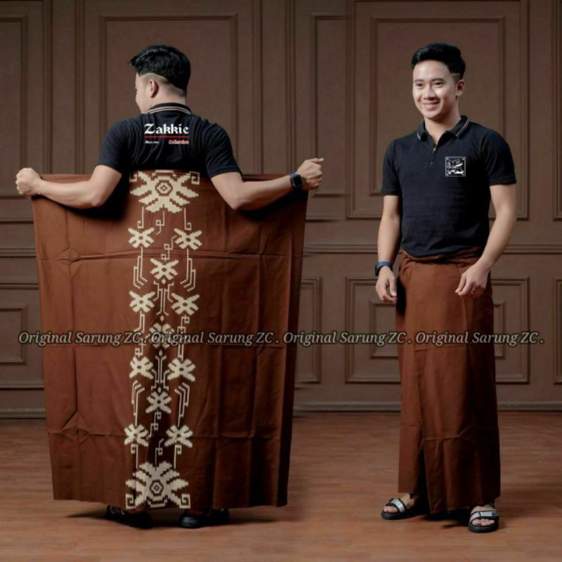 Sarung Batik Printing Pekalongan Pria Dewasa motif sorot warna coklat | Sarung Batik Pria Dewasa | S