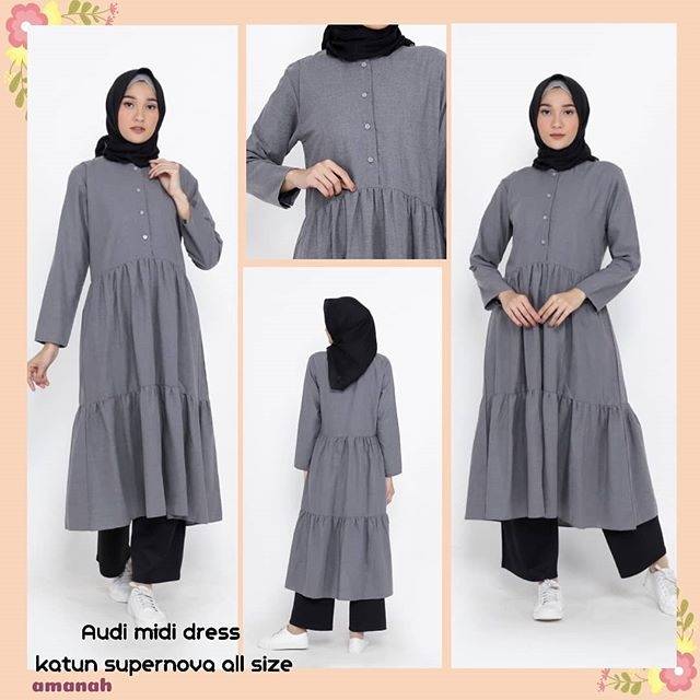 Tunik long dress muslim murah atasan midi dress busui katun AUDI