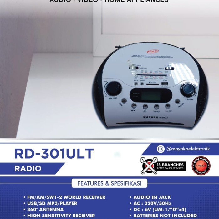 Mayaka Radio RD-301 ULT AM/FM/SW1-2 4 BAND Garansi