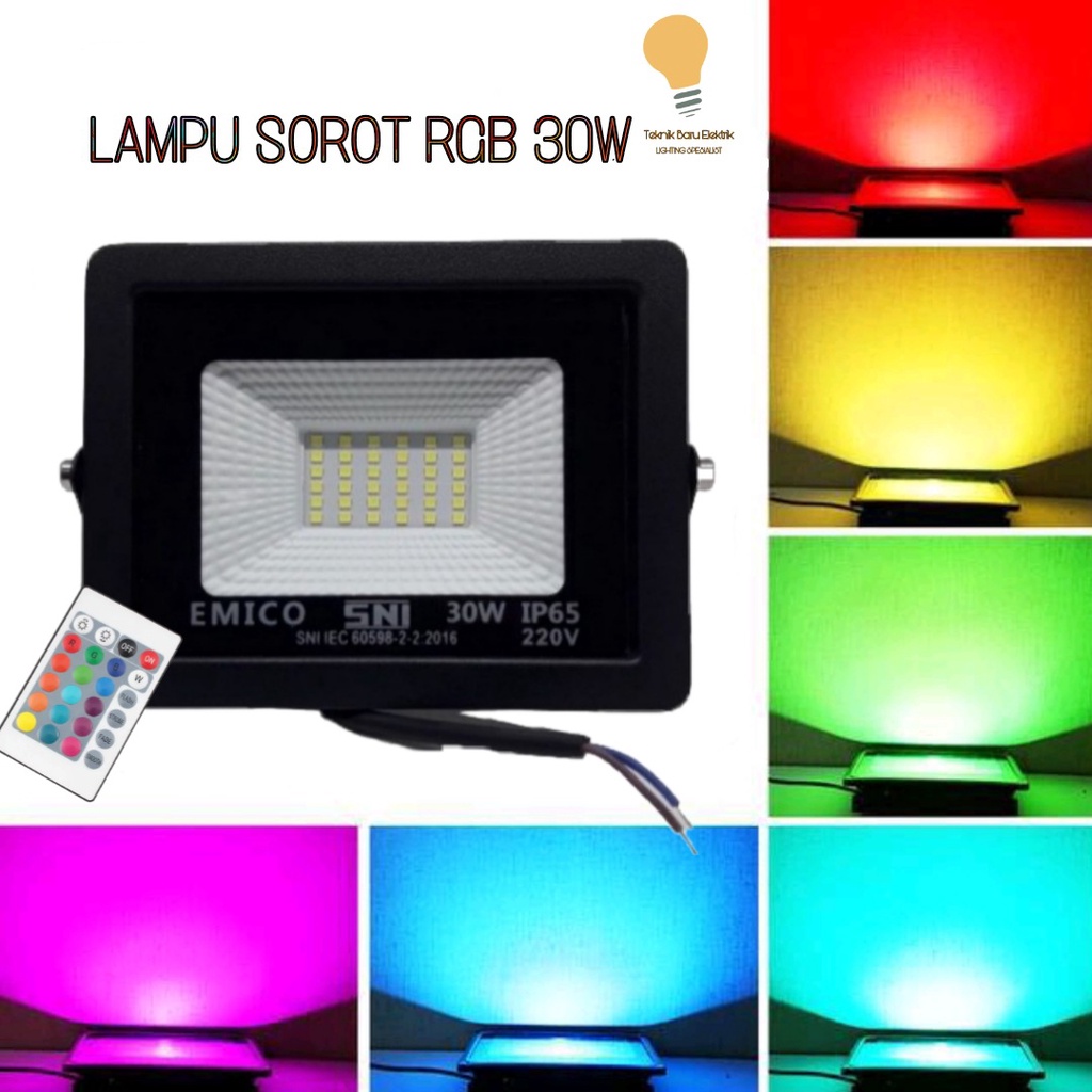 Lampu Sorot LED 30W Waterproof - Flood Light Outdoor 30 Watt Anti Air Panggung Taman Lapangan SNI Super terang Putih kuning RGB Warna Warni Higt Quality Emico