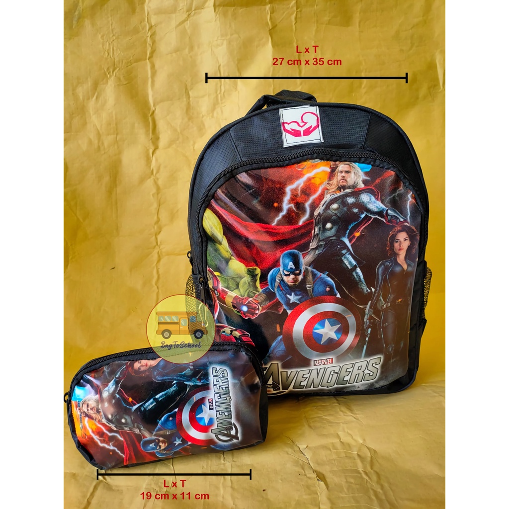 Tas Anak Laki-Laki Ransel Sekolah TK/SD Bonus kotak pensil Karakter Boboy, Batman, Free fire, Avenger dan Spiderman