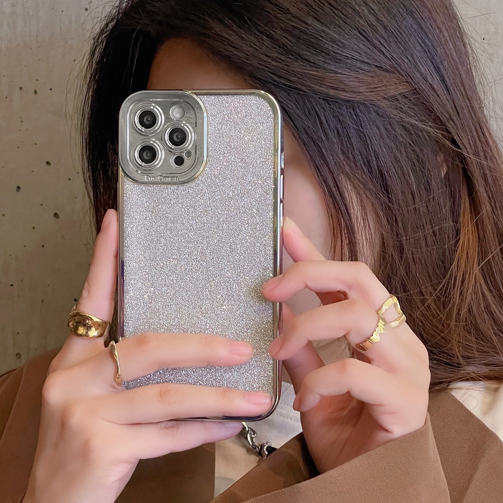 Soft Case Bahan Silikon Desain Glitter Warna Coklat Gradasi Untuk iPhone 13 Pro MAX 12 11 Pro MAX XR XS MAX 6D