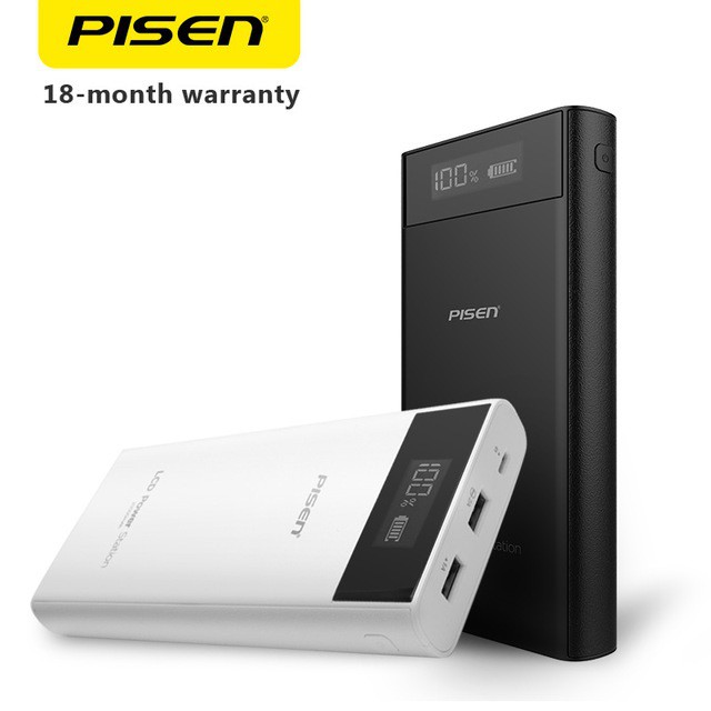 Pisen LCD Powerbank 20000 mAh Dual Output Smart Output 2A 1A Original Garansi 18 Bulan