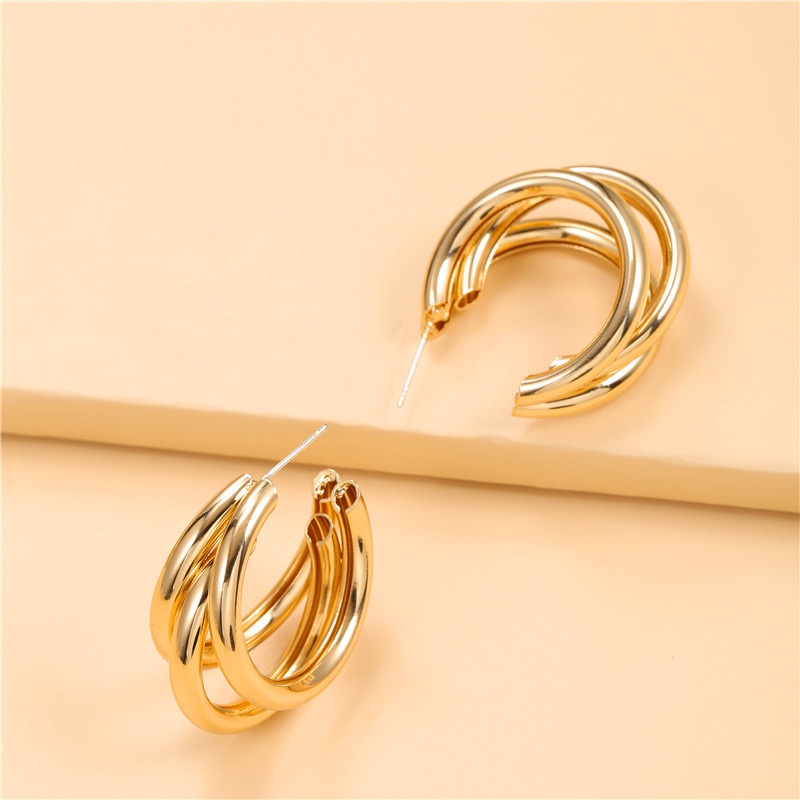 Anting Hoop Bentuk Oval Bahan Metal Gaya Korea Untuk Wanita