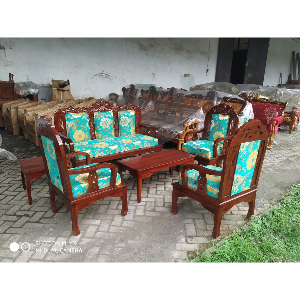 Kursi Tamu Jati Ketupat 3111 + Meja Besar + Meja Kecil