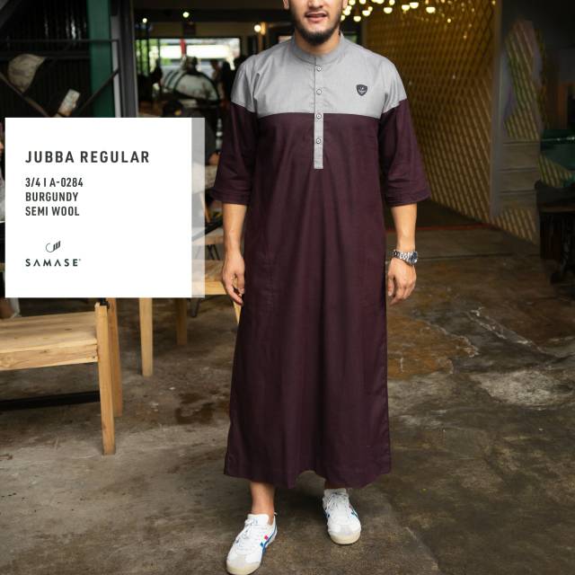 Jubah Samase Jubba Jubbah Reguler A 028 Burgundy - Semi Wool