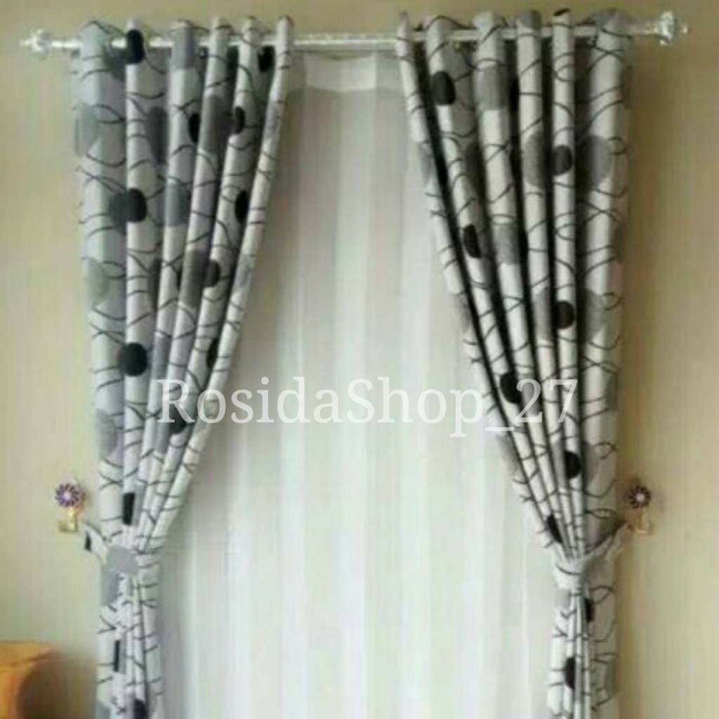 Gorden Blackout#Bludru#import#bolak#balik#motif#polkadot#abu/merah