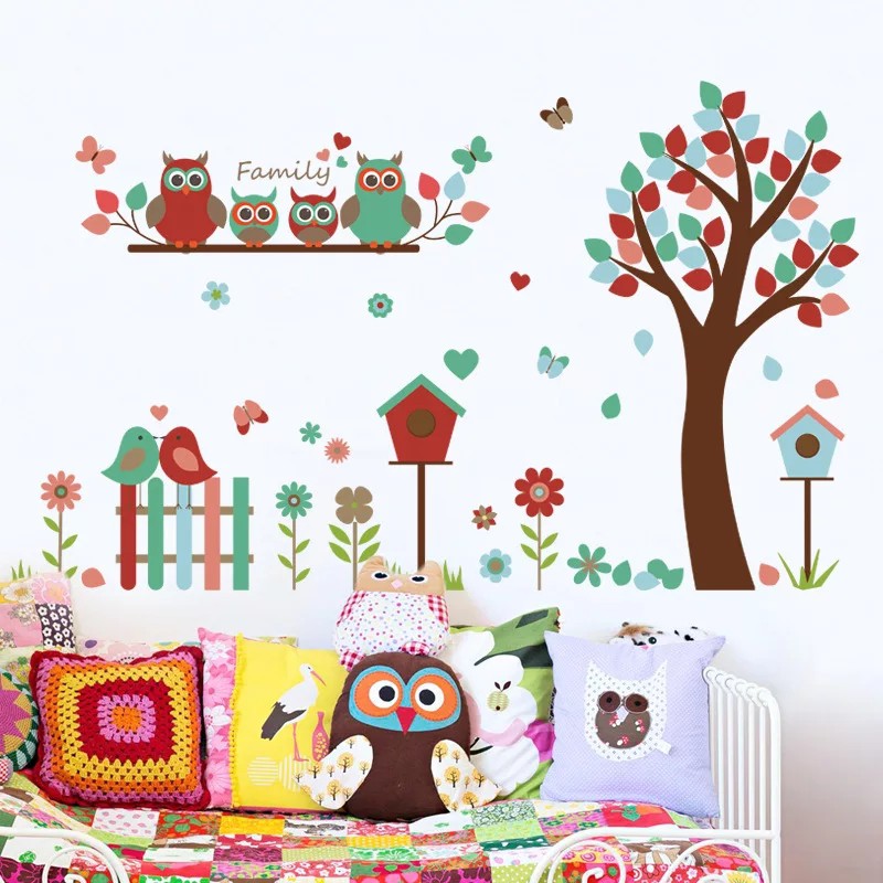 RELIZA WALL STICKER POHON OWL BIRD BURUNG ANAK KIDS STIKER DINDING SK9162