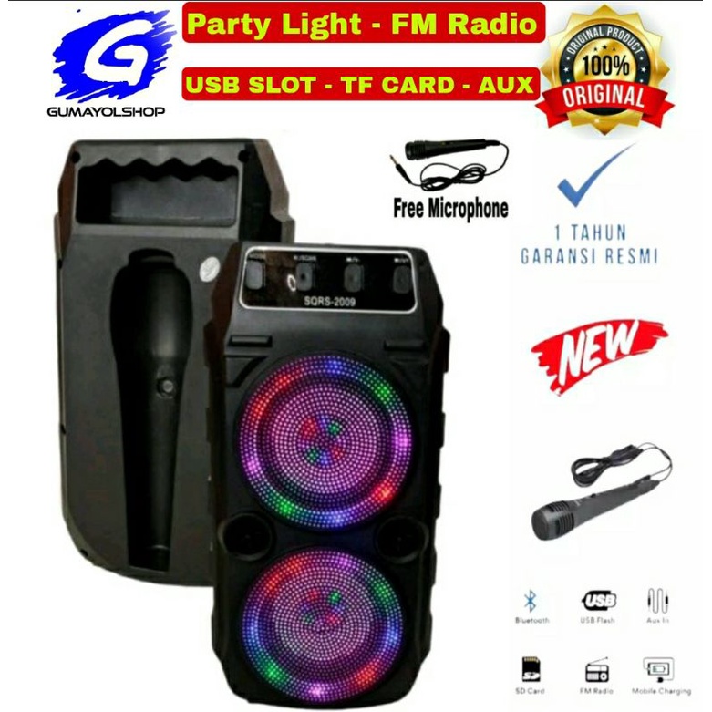 Speaker Bluetooth Portable LED SQ - 2009 Bonus Mic / Speaker Karaoke Super Bass Suara Bagus