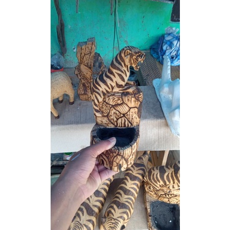 Asbak ukiran macan bahan kayu finishing solder