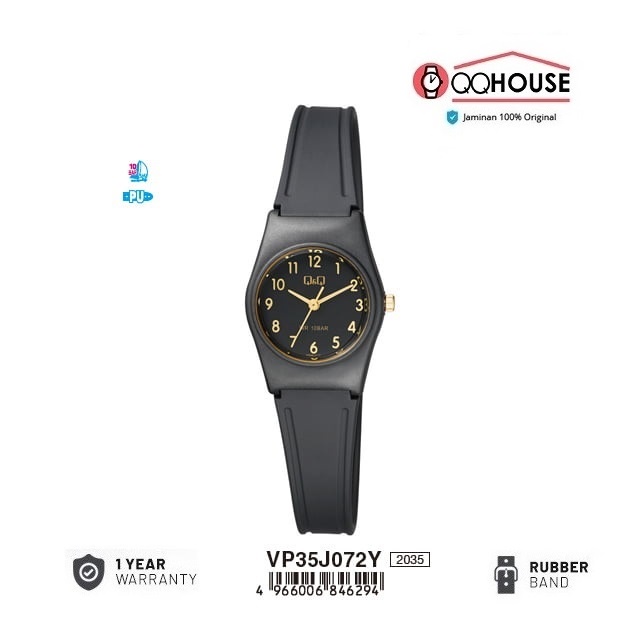 Q&Q QNQ QQ VP35 VP35J VP35J072 VP35J072Y ORIGINAL ANALOG WATCH RUBBER BAND JAM TANGAN WANITA TALI KA