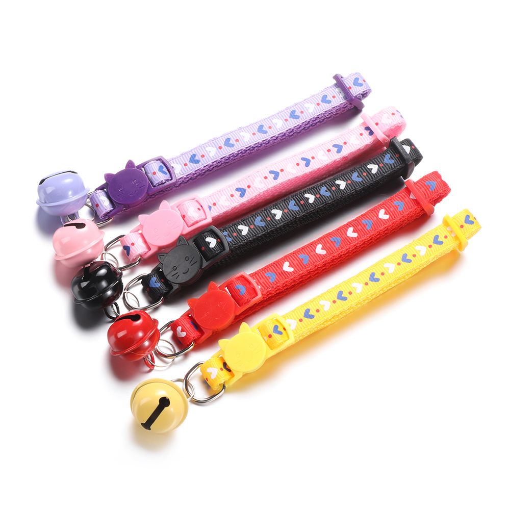 SUYOU Adjustable Dog Collar Puppy Love Heart Cat Collars Pet Supplies Buckle Cat Accessories Bell Pendant Kitten Necklace/Multicolor