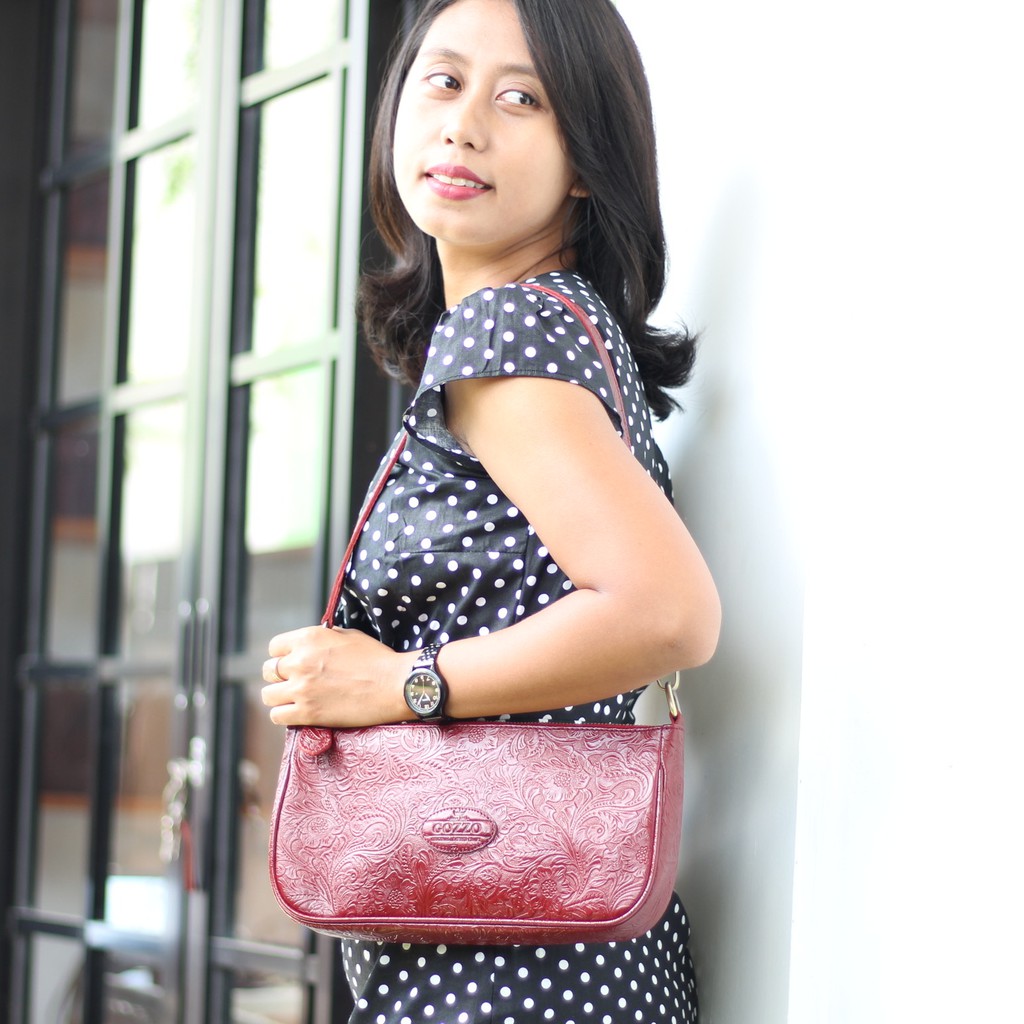 GOZZO LEATHER / TAS TANGAN DAN CLUTCH WANITA KULIT ASLI EMBOS BATIK MODEL NEBULA / FREE GRAVIR NAMA DI TAS