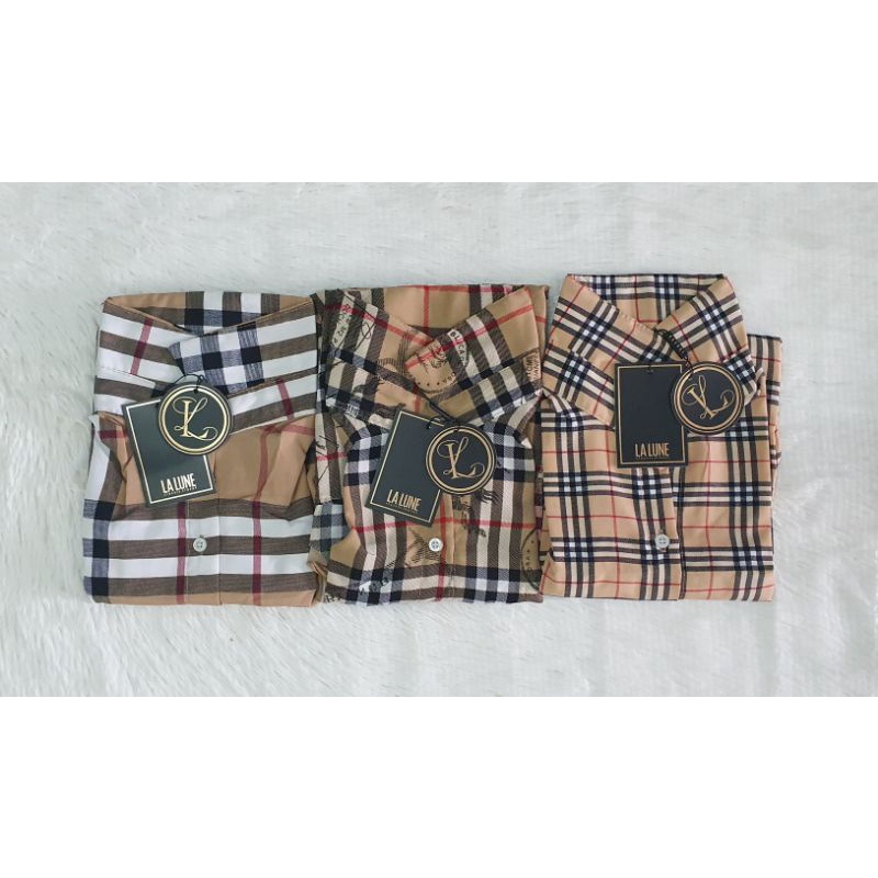 KEMEJA LALUNE MOTIF BURBERRY KOTAK 100% ORIGINAL IMPORT BANGKOK