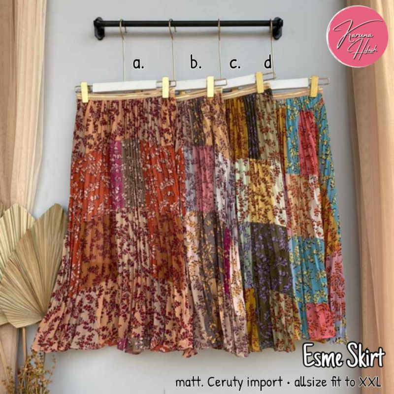 esme rok ceruti printing plisket motif pattern maxi skirt