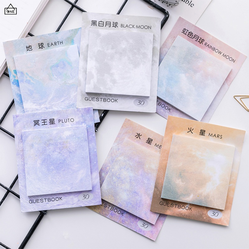 COD❤️Sticky Note Persegi / Sticky Notes Galaxy Universe Planet Earth Moon/ Sticky Notes Aesthetic Memo Pad Tempel Pastel Kertas Memo Sticky Note /Bentuk Kotak Motif Planet Lucu-A.one