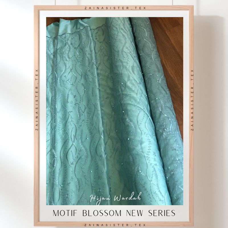 Kain Bahan Kebaya Brokat Tile Mutiara Blossom Warna Hijau Wardah