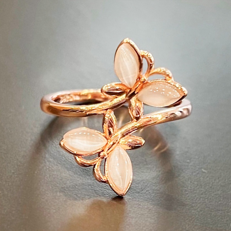 Fancyqube Cincin Jari Bentuk Kupu-Kupu Warna Rose Gold Untuk Aksesoris Pesta Pernikahan Wanita