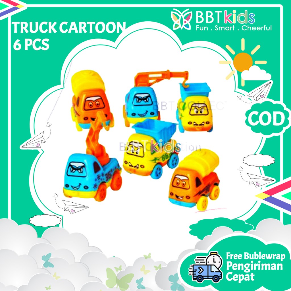 Mainan Anak Edukasi Mobil Kartun Cartoon Truck Pull Back 1 set isi 6