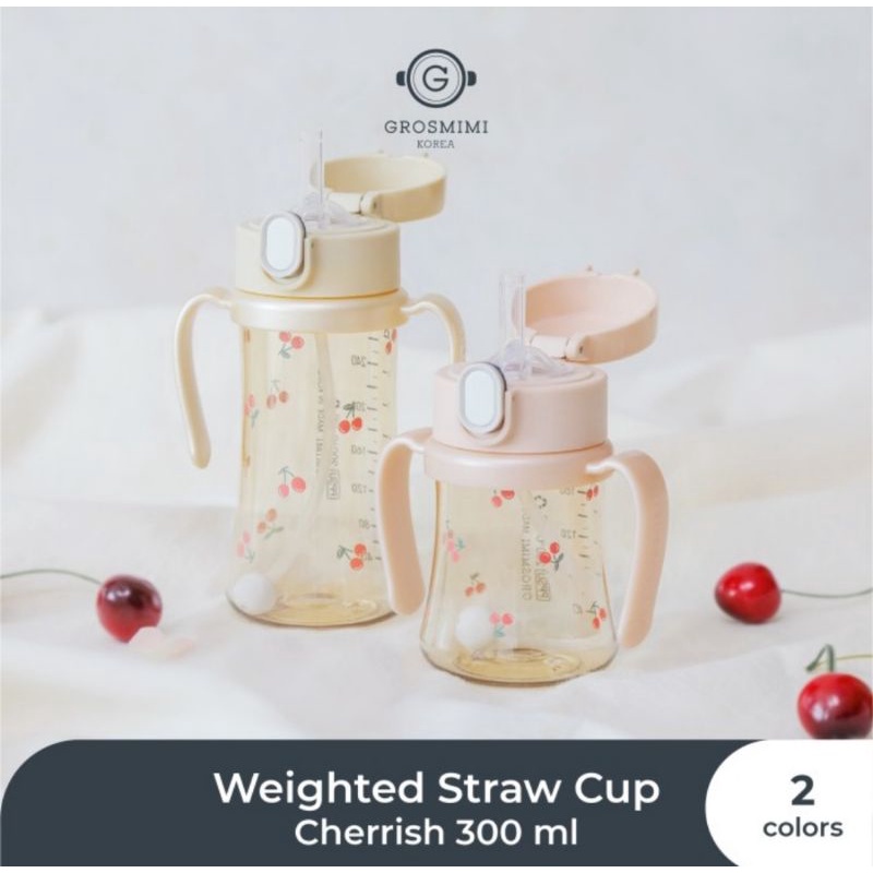 Grosmimi PPSU Cherrish Weighted Straw Cup 300 ml - Botol Minum Bayi &amp; Anak