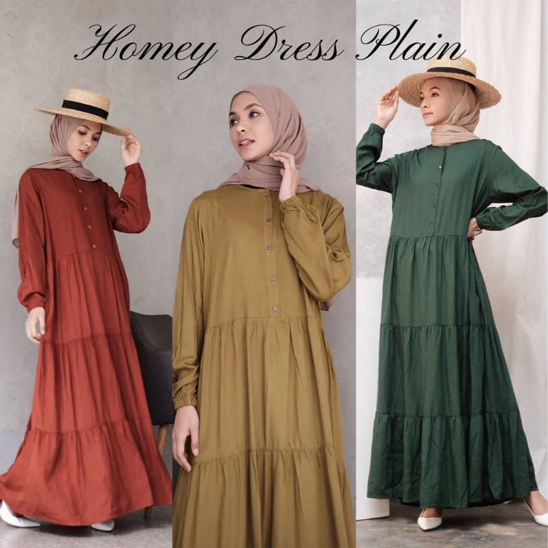 TERLARIS!! BISA COD - HOMEY DRESS WANITA  GAMIS POLOS / PLAIN BEST SELLER  BAHAN KATUN RAYON PREMIUM