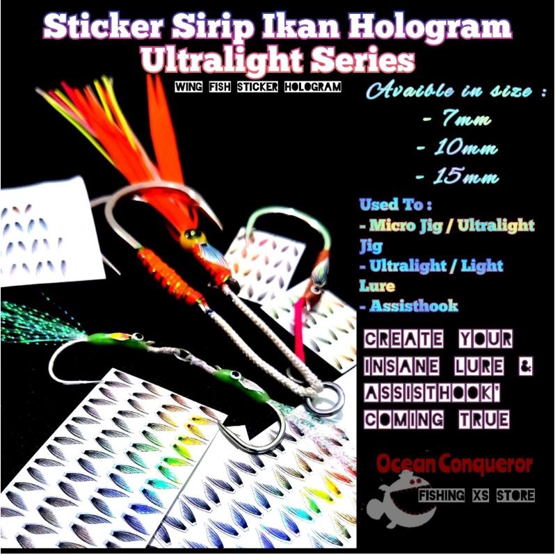 10mm Sticker Stiker Sirip ikan Sayap Ikan Hologram 2D Ultralight Series