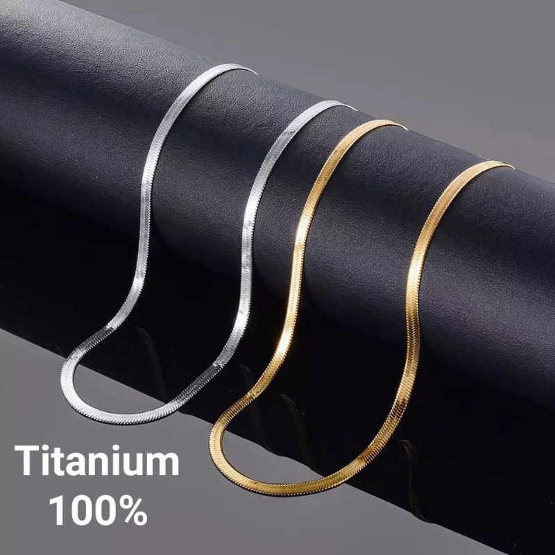 KALUNG TITANIUM GEPENG PRIA WANITA ANTI KARAT