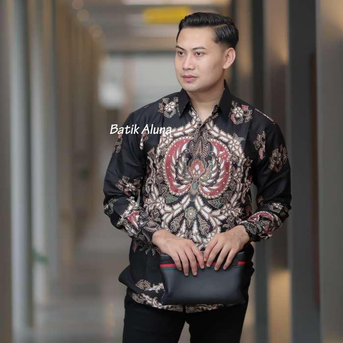 Baju Kemeja Batik Premium Slimfit Furing Lengan Panjang Pria Cowok Murah Batik Solo Aluna 007