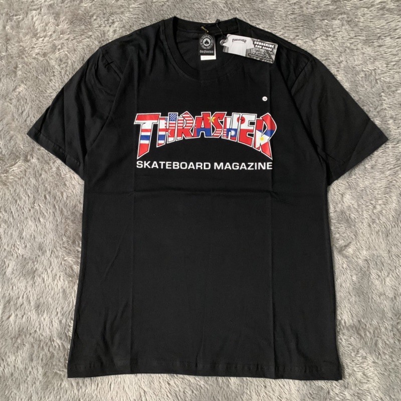 Kaos Tshirt Trasher Magasine Worl Flag Fulltag &amp; Lebel