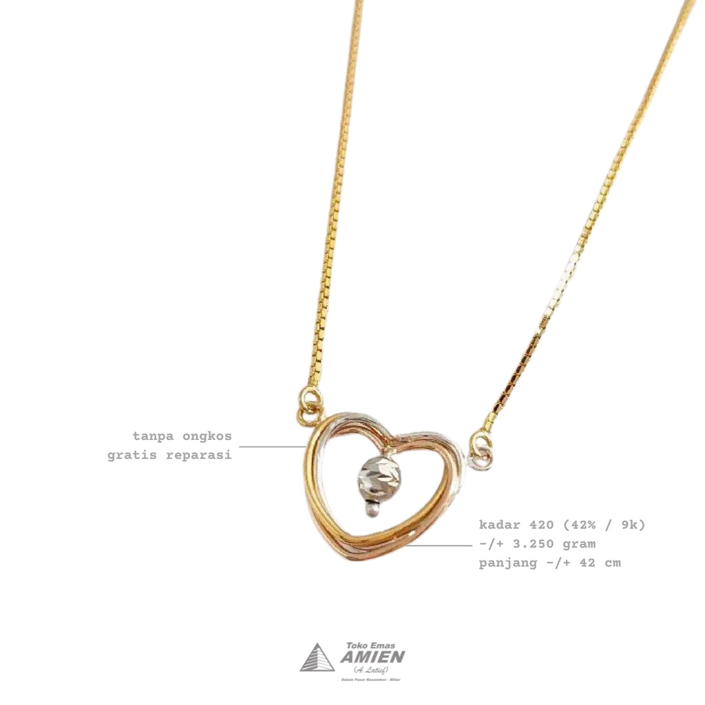 Toko Emas Amien Kalung Emas Rose Gold Putih Asli Kadar 420 (42% / 9K) 3.250 gram - Love 3 Warna