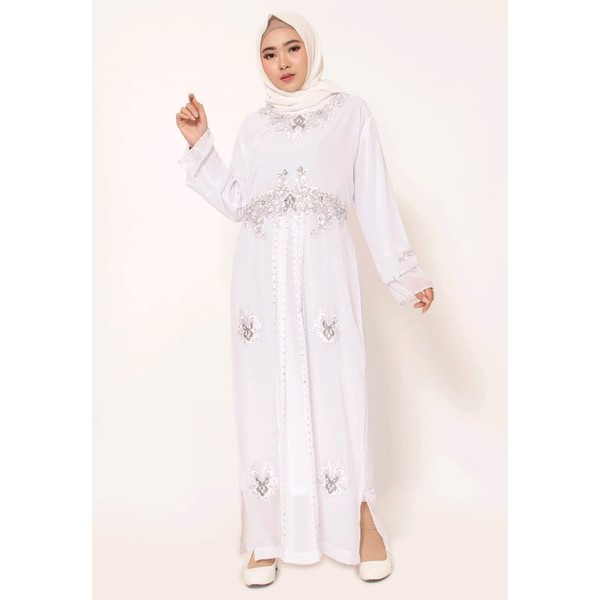 gamis putih  - gamis putih payet  - gamis bordir payet putih