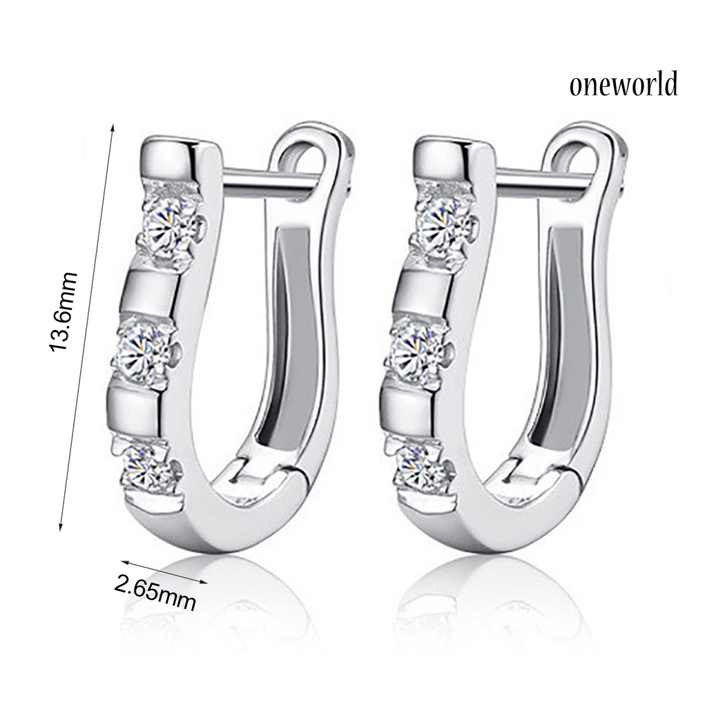 OW@ 1 Pair Fashion U-Shape Cubic Zircon Inlaid Women Charm Jewelry Party Piercing Earrings